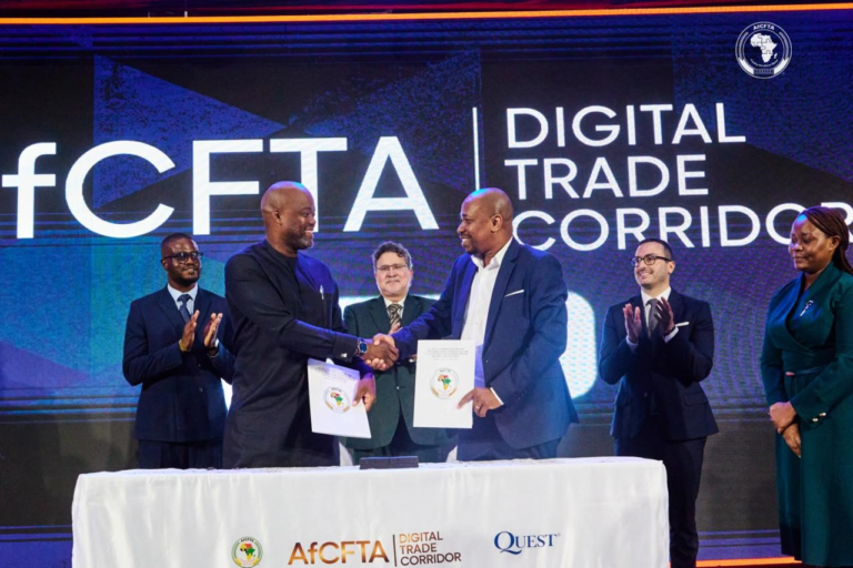 digital trade corridor announcement by afcfta secretary-general wamkele mene and quest executives